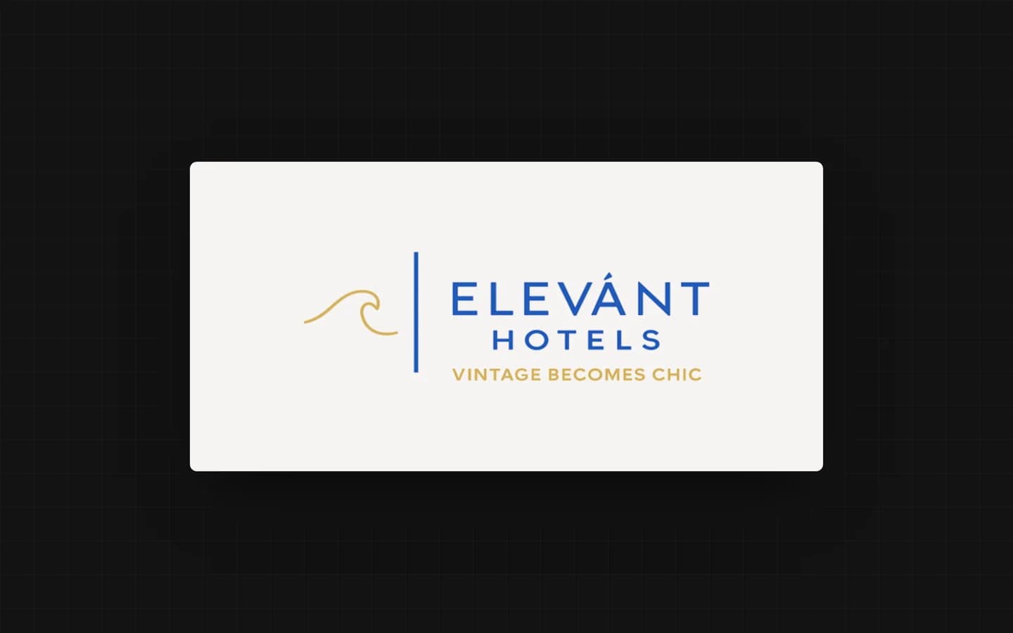 The Elevant Hotels logo, a gold breaking wave beside the name in blue over the line Vintage Becomes Chic, on a warm white card.